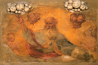 Padre Eterno benedicente con globo e putti e Annunciazione con Padre Eterno e angelo