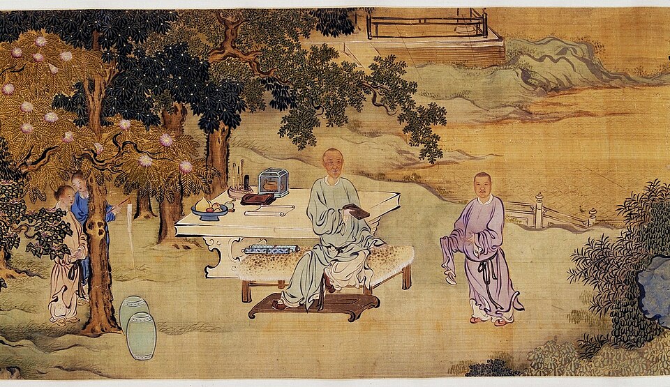 西陂授砚图卷