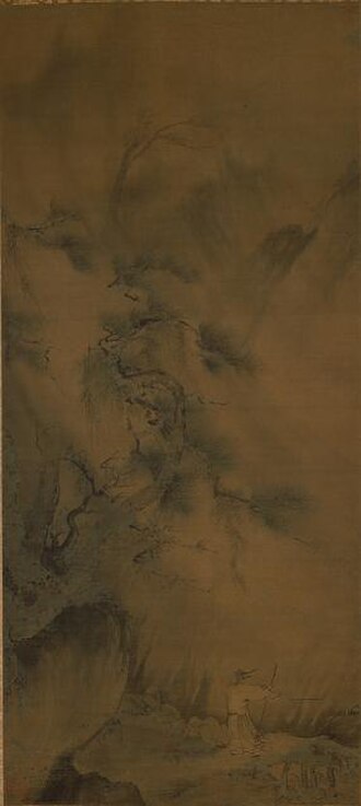 绢本着色夏景山水图