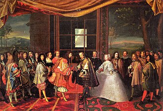 The interview of Luis XIV and Felipe IV in the island of the Pheasants